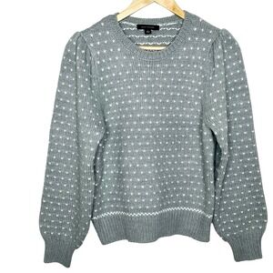 Ann Taylor Puff Sleeve Sweater Gray Womens Size Small Preppy Twee Cottagecore